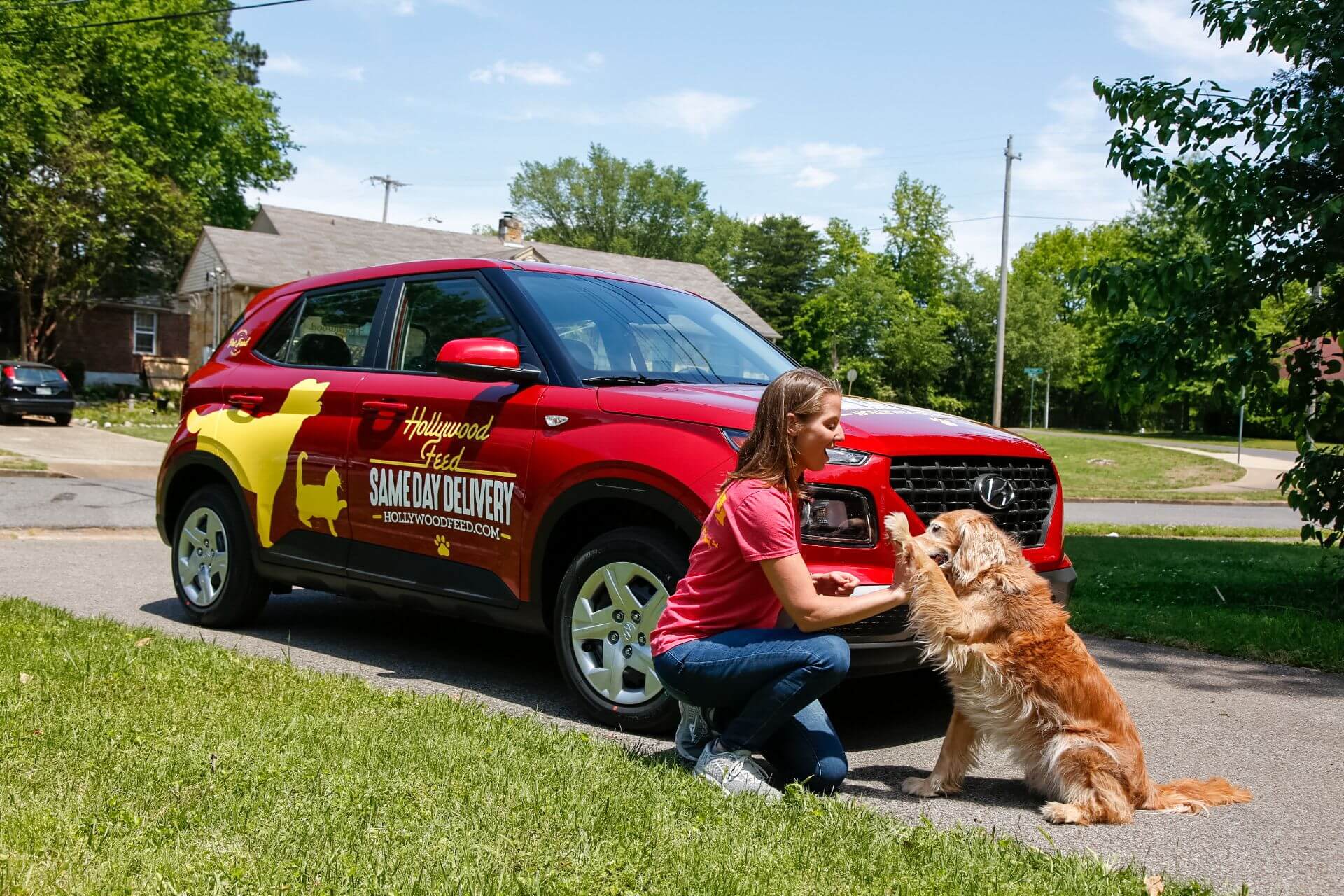 Same Day Delivery vehicle with Human and Dog