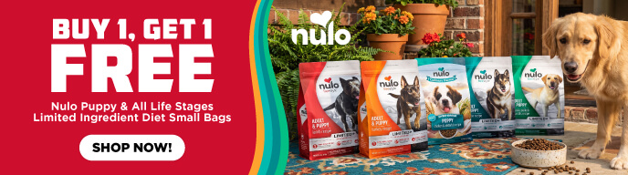 Buy 1, Get 1 Free! Nulo Puppy & All Life Stages Limited Ingredient Diet Small Bags - Shop Now!