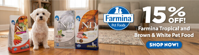 15% Off Farmina Tropical and Brown & White Pet Food - Shop Now!